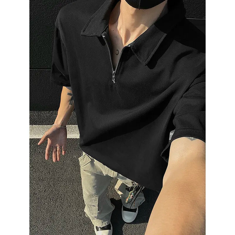 Threebooy  Mens tshirt Loose Fit Half Zip Polo Collar Solid Color Summer T Shirt New Casual  Sports Comfortable Daily Basic Top