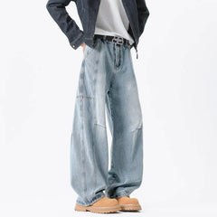 Threebooy Hip hop personality trend men and women straight leg washed jeans American couple loose retro curved knife casual pants y2k