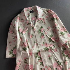 Threebooy  Men Summer Vacation Style Floral Printed Short Sleeve Shirt Loose Fit Breathable Casual Lightweight Lapel Shirts