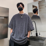 Threebooy Solid Hip Hop Loose Mens T-shirts Casual Chic Coffee/Gray/Black Summer Short Sleeves Streetwear Tshirt Tees Oversize 3XL