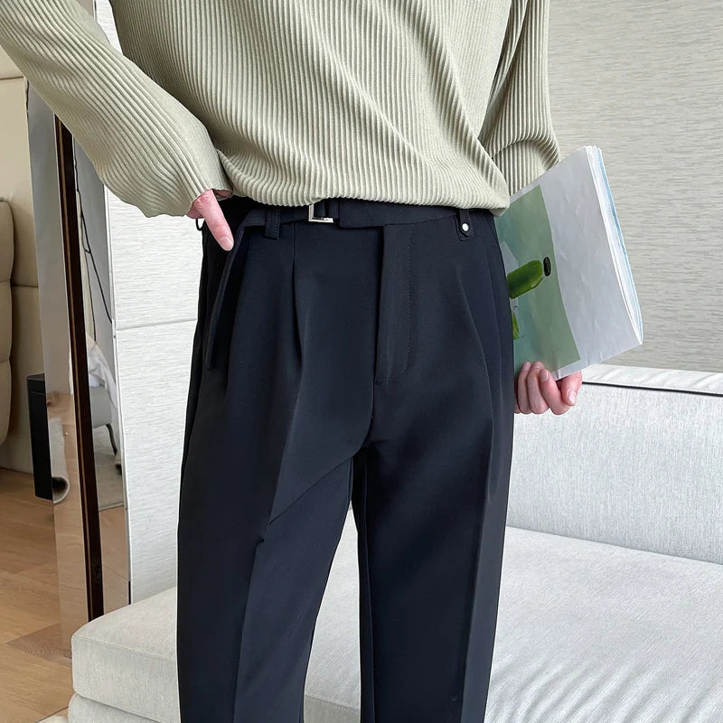 Threebooy  New Spring Autumn Fashion Man Classic Slim Straight Long Suit Trousers Male Solid Color Men Smart Casual Business Pants 2XL