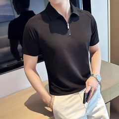 Threebooy British Style Summer polo shirts for Men Fashion pure color Short Sleeve Polo Shirts Slim Fit Casual Business Lapel Tee Tops 3XL