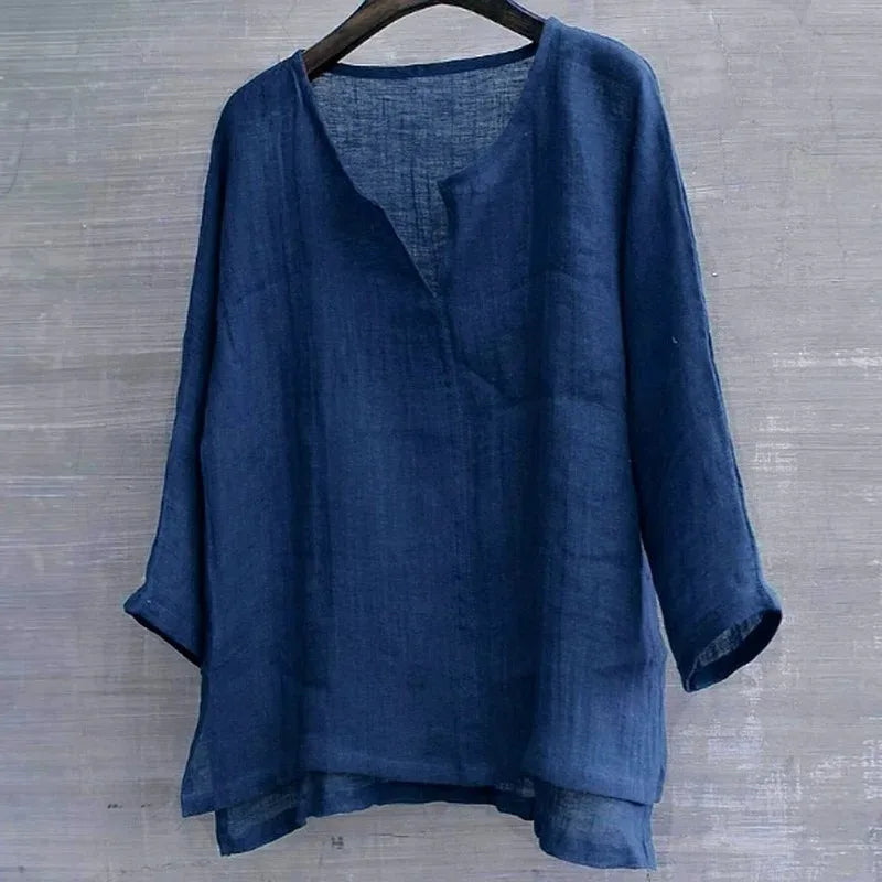 Threebooy  New Linen Shirt Men Brief Breathable Comfy Solid Color Long Sleeve Loose Harajuku Casual Blouse Hawaiian Shirts