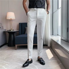 Threebooy Men Business Dress Pants Korean Style Slim Office Social Suit Pants Casual Trousers Streetwear Black White Clothing 29-36