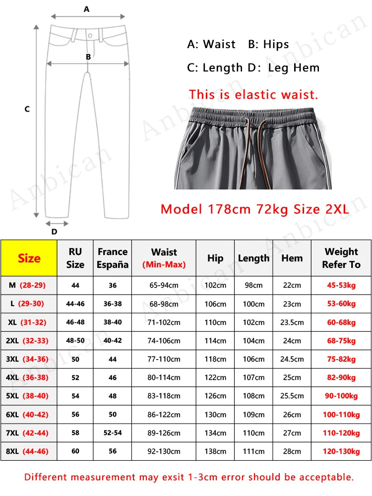 Threebooy Summer Men's Sweatpants Light and Thin Ice Silk Cool Pants Big Size 8XL 7XL 6XL Sportswear Loose Fit Straight Track Trousers