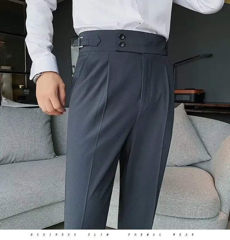 Threebooy Nadir Coffee Color Men's Trousers Classic Trendy Paris Button Single Pleat Slims Smooths Your Silhouette Business Casual Pants