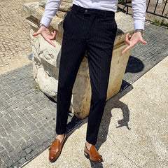 Threebooy Fashion Striped Suit Pants Male Slim Fit Skinny High Quality Pants Men Office Party Pants Man Business Casual Formal Pants