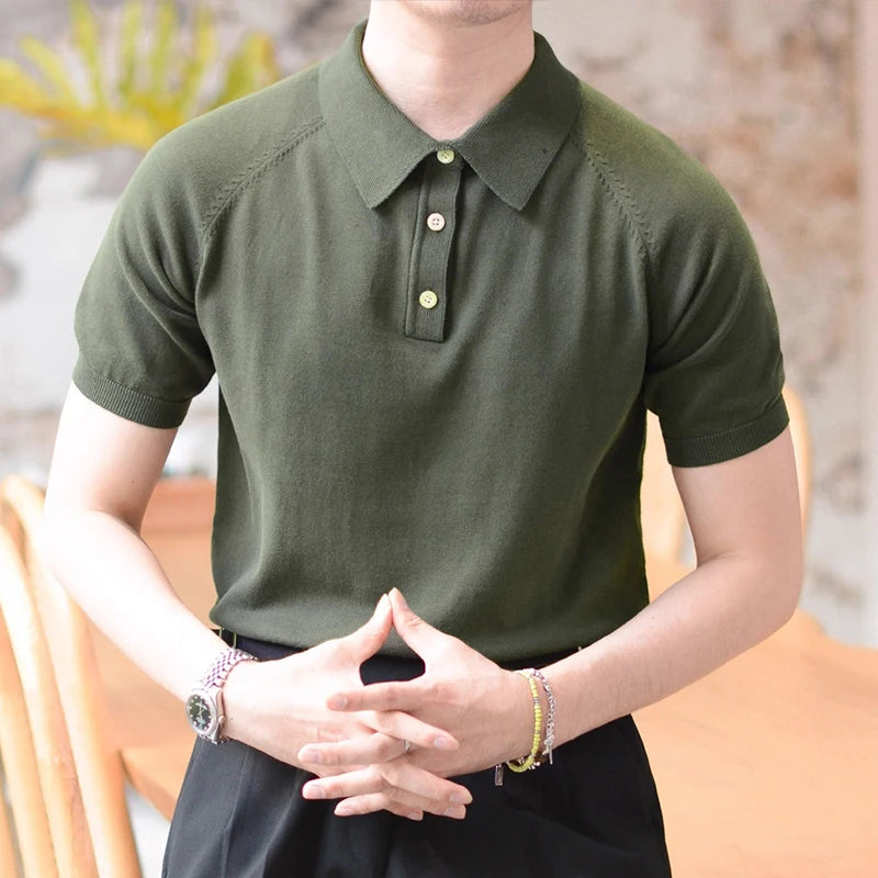 Threebooy New Men Fashion Tops Light Luxury Style Leisure Knitted Polo Shirt Casual Fitness Solid Color Short Sleeve Breathable Tees M-3XL