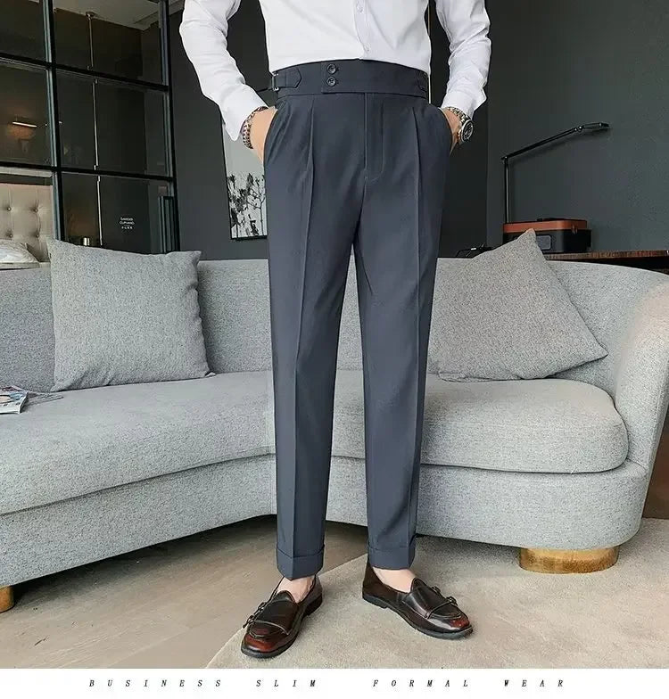 Threebooy Nadir Coffee Color Men's Trousers Classic Trendy Paris Button Single Pleat Slims Smooths Your Silhouette Business Casual Pants