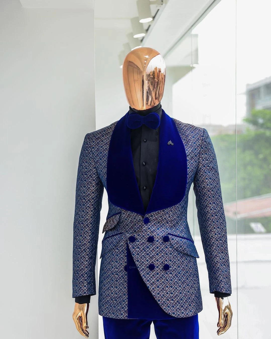 Threebooy  Luxury Men's Suit 2 Pieces Jacquard Blazer Pants One Button Velvet Wide Lapel Formal Business Slim Wedding Groom