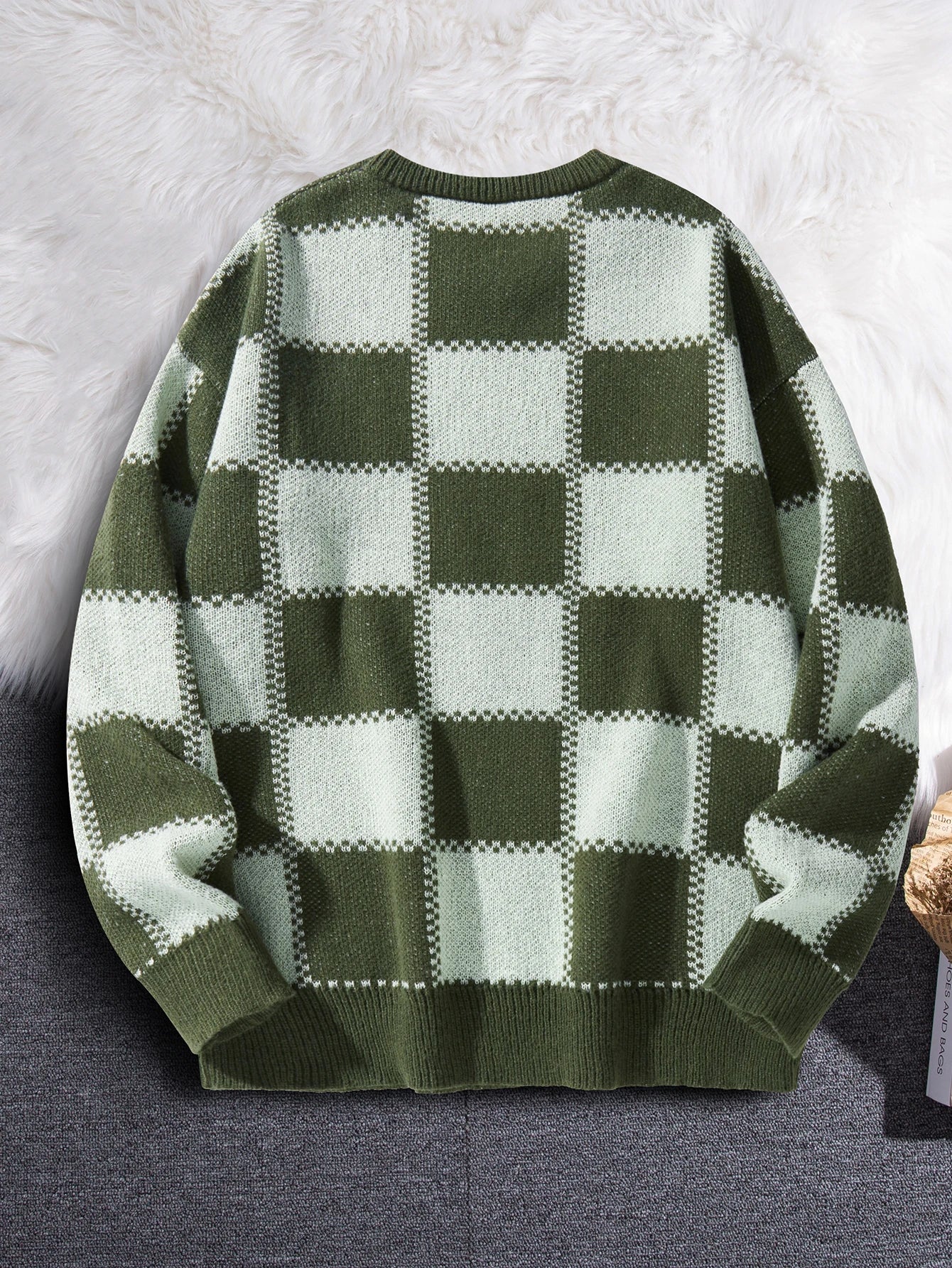 Threebooy New Popular Autumn Winter Plaid Jacquard Pattern Pullover Sweater Casual Round Neck Contrast Color Knitted Men's Pullover