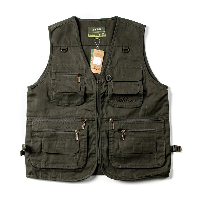 Threebooy American Workwear Retro Metal Zipper Three-dimensional Pocket Cotton Men Women Tactical V-neck Vest Jacket Aesthetic Urban Chic