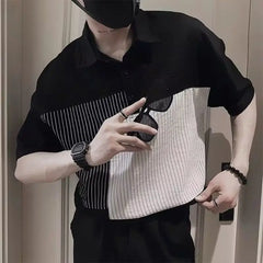 Threebooy  Striped Polo Men's Short-sleeved Trendy Brand Ins Spliced lapel T-shirt New Casual Style