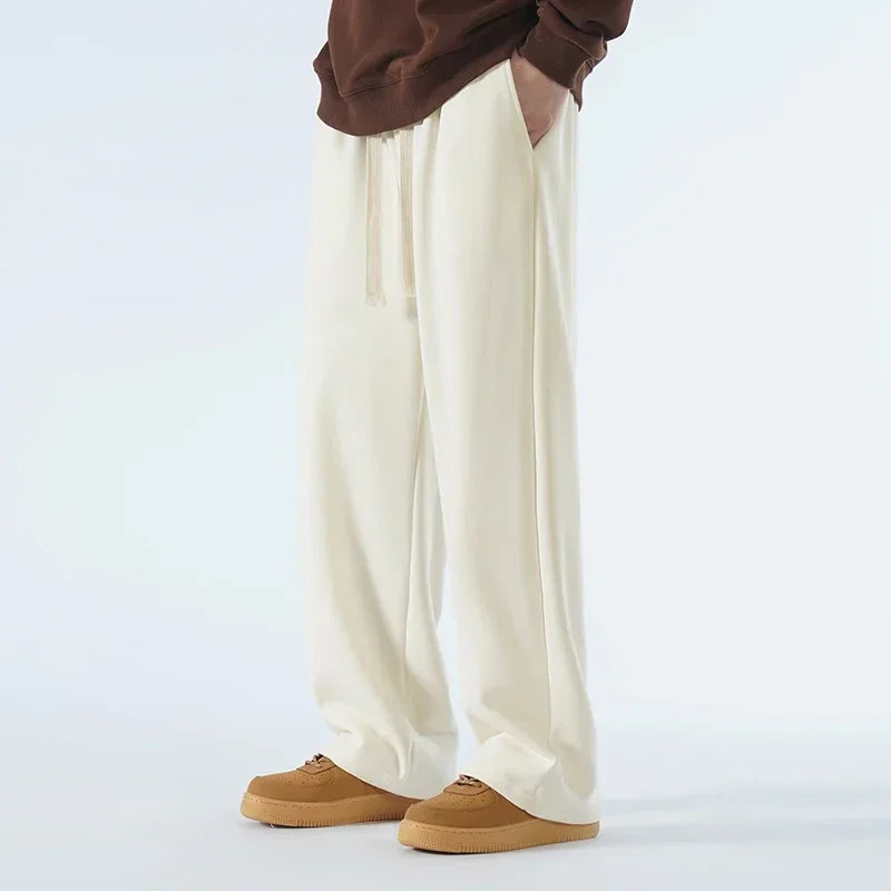 Threebooy  New Men's Casual Pants Wide Leg Straight 65% Cotton Fabric Outdoor Sweatpants Neutral High-quality Soft Long Baggy Trousers