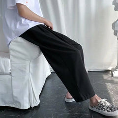 Threebooy  Ice silk wide-leg men's summer thin style Korean casual and trendy Japanese straight trousers