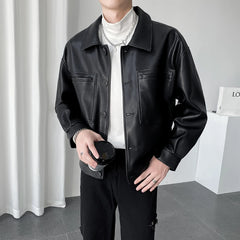 Threebooy 2024 Men's Loose Pu Leather Jackets Casual Handsome Leather Coats Black/Brown High Quality  Popular Outerwear M-2