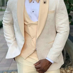 Threebooy  3 Pieces Men Suits Tailor-Made Fashion Flower Pattern Slim FIt Light Orange Blazer Vest Pants Wedding Business Groom