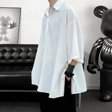 Threebooy Summer Short Sleeved Shirt Men Oversized Black White Shirt Men Streetwear Korean Loose Ice Silk Shirts Mens Casual Shirt M-3XL