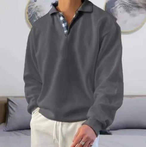 Threebooy  Autumn Long Sleeve V Neck Lapel Loose Sweatshirt Men's Clothing