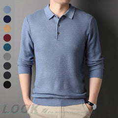 Threebooy New Men's Business Fashion Wool Blends Knitted Pullover | Lapel Polo Shirt | Classic Solid Color Pullover | Knitted Golf Sweater