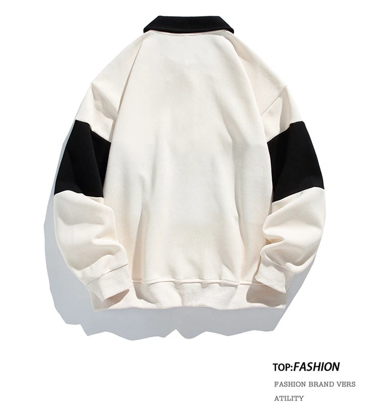 Threebooy 2025 Men Sweatshirts Stand Collar Oversize Splice Pullover Harajuku Unisex Streetwear Autumn Casual Hoodies