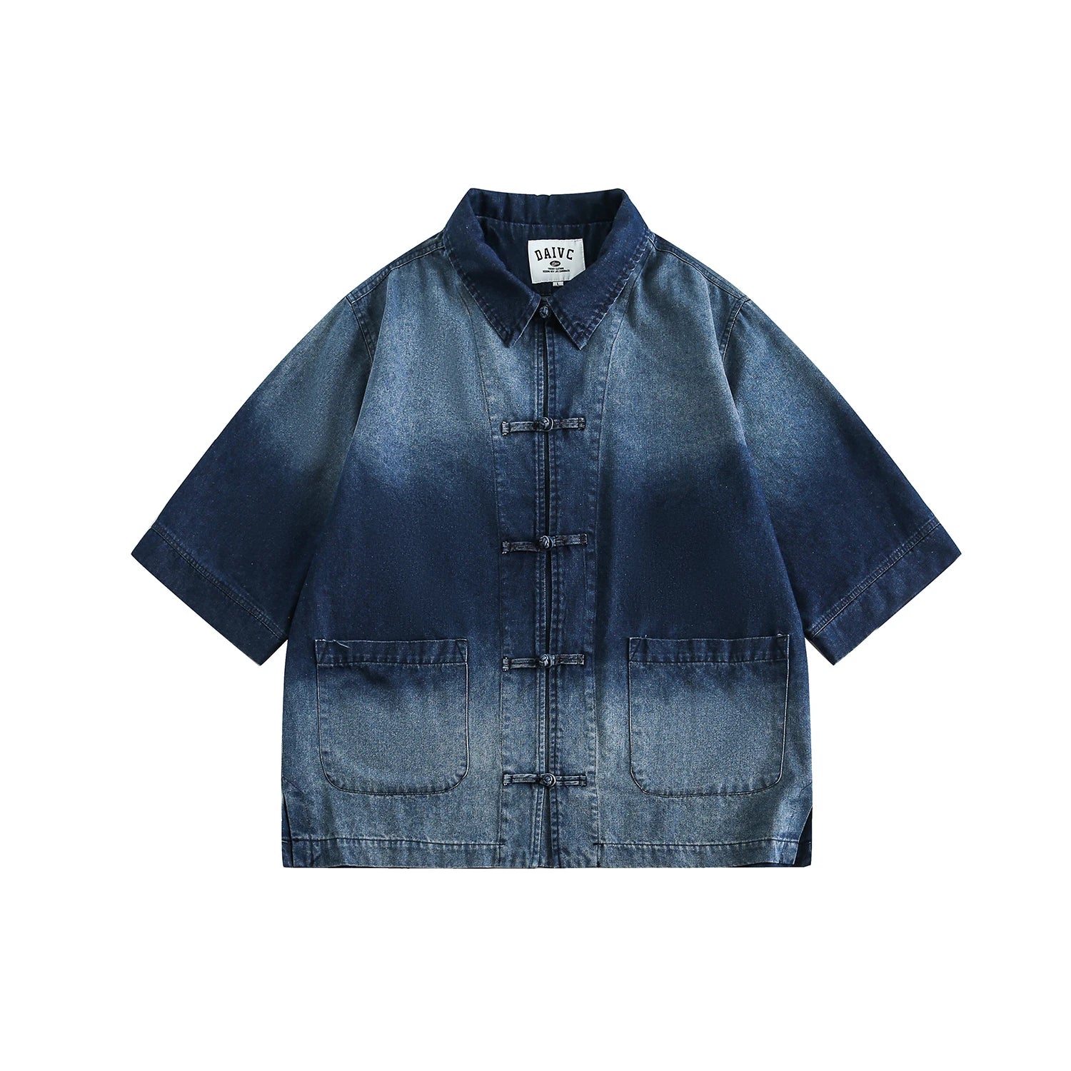 Threebooy New Summer New Chinese Style Old Denim Short-sleeved Shirt Korean Style Men Women Loose Retro Button-up Shirt Jacket Aesthetic