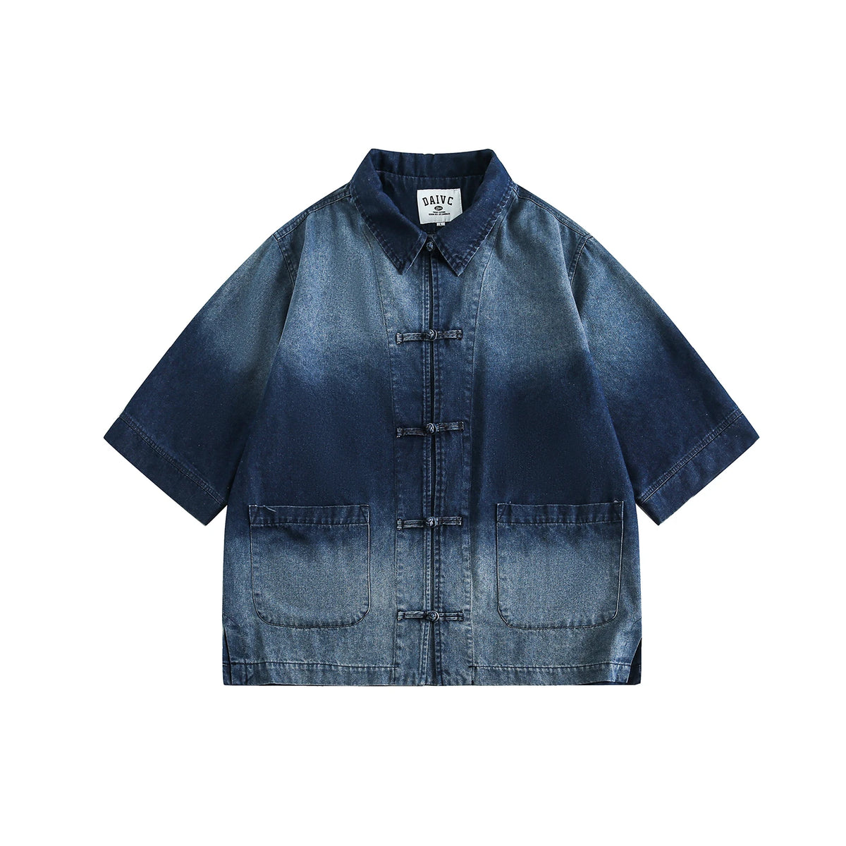 Threebooy New Summer New Chinese Style Old Denim Short-sleeved Shirt Korean Style Men Women Loose Retro Button-up Shirt Jacket Aesthetic
