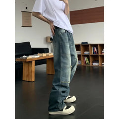 Threebooy American street men and women spring and autumn straight tube washed workwear jeans for couples loose retro casual pants y2k