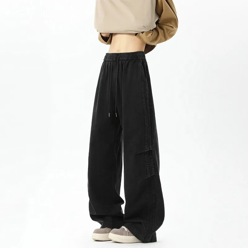 Threebooy Straight Leg Casual Pants Elastic Waist Drawstring High Quality Unisex Comfortable Trousers Men Women Trendy Outdoor Daily Wear