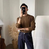 Threebooy Mens Slim Knitted Sweater 2024 New Autumn Winter Genderless Fashion Youth Trend Simple Retro Solid Color Knitted Sweater Unisex