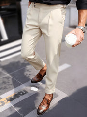 Threebooy  Men's Gurkha High Waist Pleated Cuffed Cropped Dress Pants Polyester Viscose Elastane Business Casual Black Beige Trousers