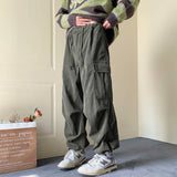 Threebooy Winter Thickened Corduroy Pants Men Oversize Pocket Cargo Pants Men Streetwear Hip Hop Loose Straight Pants Mens Thick Trousers