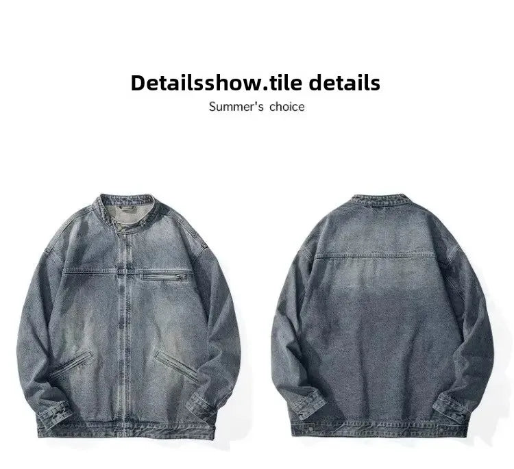 Threebooy Vintage Denim Jacket Men's Loose-Fit High-End Feel American Style Distressed Washing For Autumn Trendy Workwear