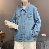 Threebooy Blue Denim Short Jacket Men Jeans Jacket Coats Casual Windbreaker Pockets Overalls Bomber Streetwear Man Clothing Outwear