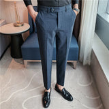 Threebooy High Quality Men's Formal Pants Office Social Business Fashion Plaid Suit Pants Casual Slim Wedding Street Wear Trousers 38