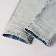 Threebooy  Spring and Autumn New Trend Solid Color Straight Tube Ripped Stretch Jeans Men Casual Comfortable Breathable High-Quality Jeans