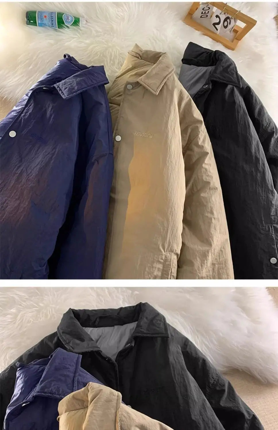 Threebooy Thickened Winter Parkas Japanese Large Size Retro Workwear English Letters Padded Coat Loose Lapel Warm Button Up Coat