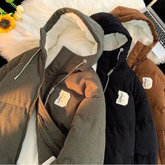 Threebooy autumn and winter street fashion corduroy thick jacket for men and women couple personalized loose retro casual Harajuku