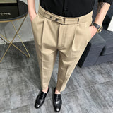 Threebooy Spring Men Pants Korean Slim Fit Men Casual Ankle Length Pants Streetwear Men High Quality Black Gray Dress Suit Pant Man