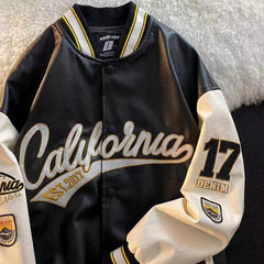 Threebooy PU Leather Varsity Bomber Jacket Embroidery Pilot Baseball Jacket Men Hip-Hop Streetwear Women New Harajuku Loose Coats