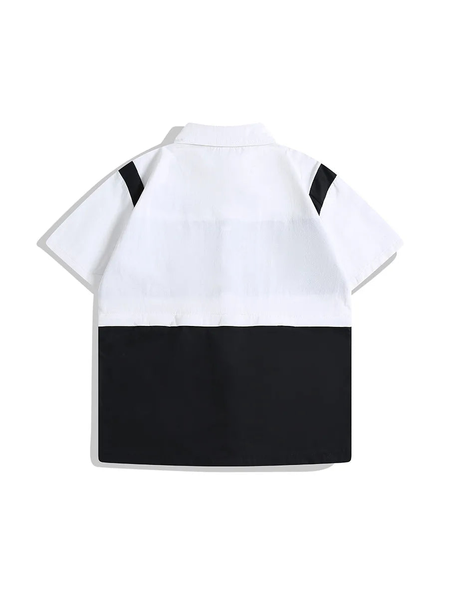 Threebooy American Retro Racing Suit Short-sleeved Shirt Men Korean Version 2025 New Fashionable High-end High-art Motorcycle Style Top