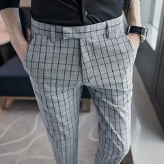 Threebooy Formal Pants Men Trousers British Style Mens Plaid Pant Pantalon Costume Spring Autumn Plaid Casual Dress Pants Men Social