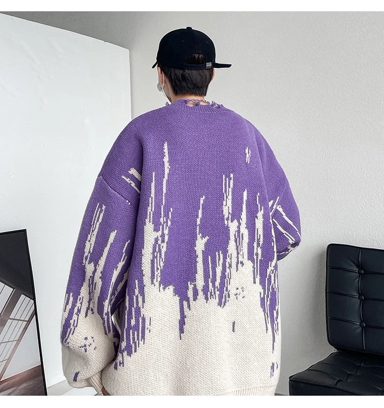 Threebooy Hip Hop Ripped Punk Knitted Sweaters Men Oversized Harajuku Streetwear Sweaters Winter Couples Fashion Knit Pullovers Tops