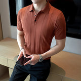Threebooy  Summer Knitted Polo Shirt Solid Color Business Casual POLO Men Short Sleeve Shirt High Quality Golf Shirts Mens Clothes