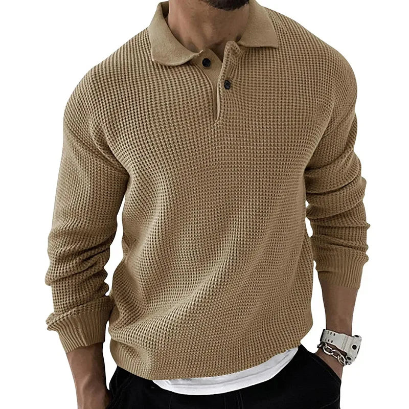 Threebooy  Turn Down Collar Vintage Sweater Men Korean Trend Baggy Knitted Sweaters Men Fashion Slim Fit Casual Sweatshirts Male Tops
