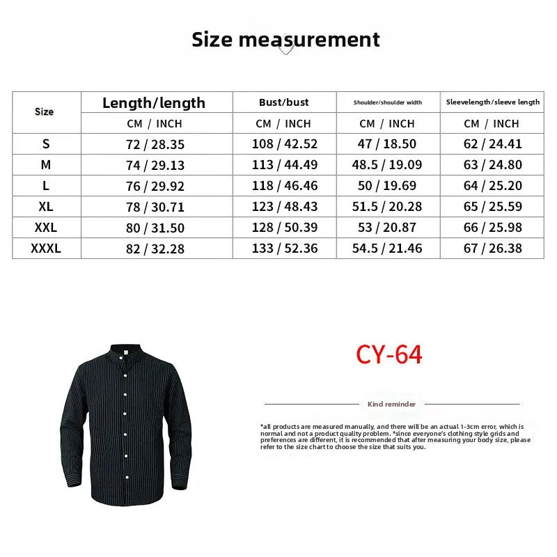 Threebooy 2025 New Autumn New Men's Casual Shirt Business Casual Style Linen Shirt Striped Stand Collar Long Sleeve Cardigan Shirt Men