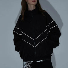 Threebooy 3M Reflect Varsity Jacket Men High Street Patchwork Color Black Windbreaker Coats Women Spring Autumn Fashion College Jackets