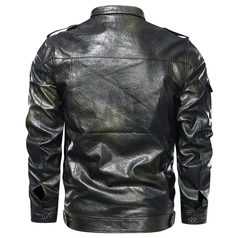 Threebooy Autumn and Winter New Punk Washed Long Sleeve Solid Color PU Leather Jacket Men's Motorcycle Wear jaqueta masculina