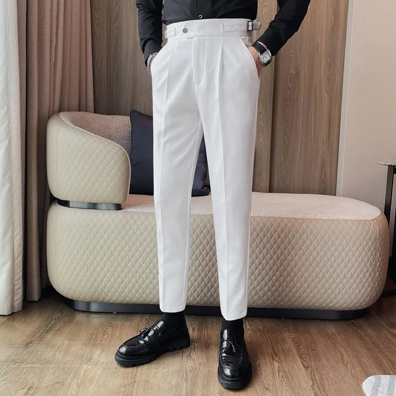 Threebooy  Trendy Business Pants Formal Dress Suit Trousers Solid Color Slim-fitting Buttons Suit Trousers Dressing 28-38