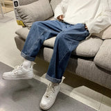 Threebooy Wide Leg Jeans Men Oversized Fashion Casual Blue Straight Jeans Men Streetwear Hip-hop Loose Vintage Jeans Mens Denim Trousers